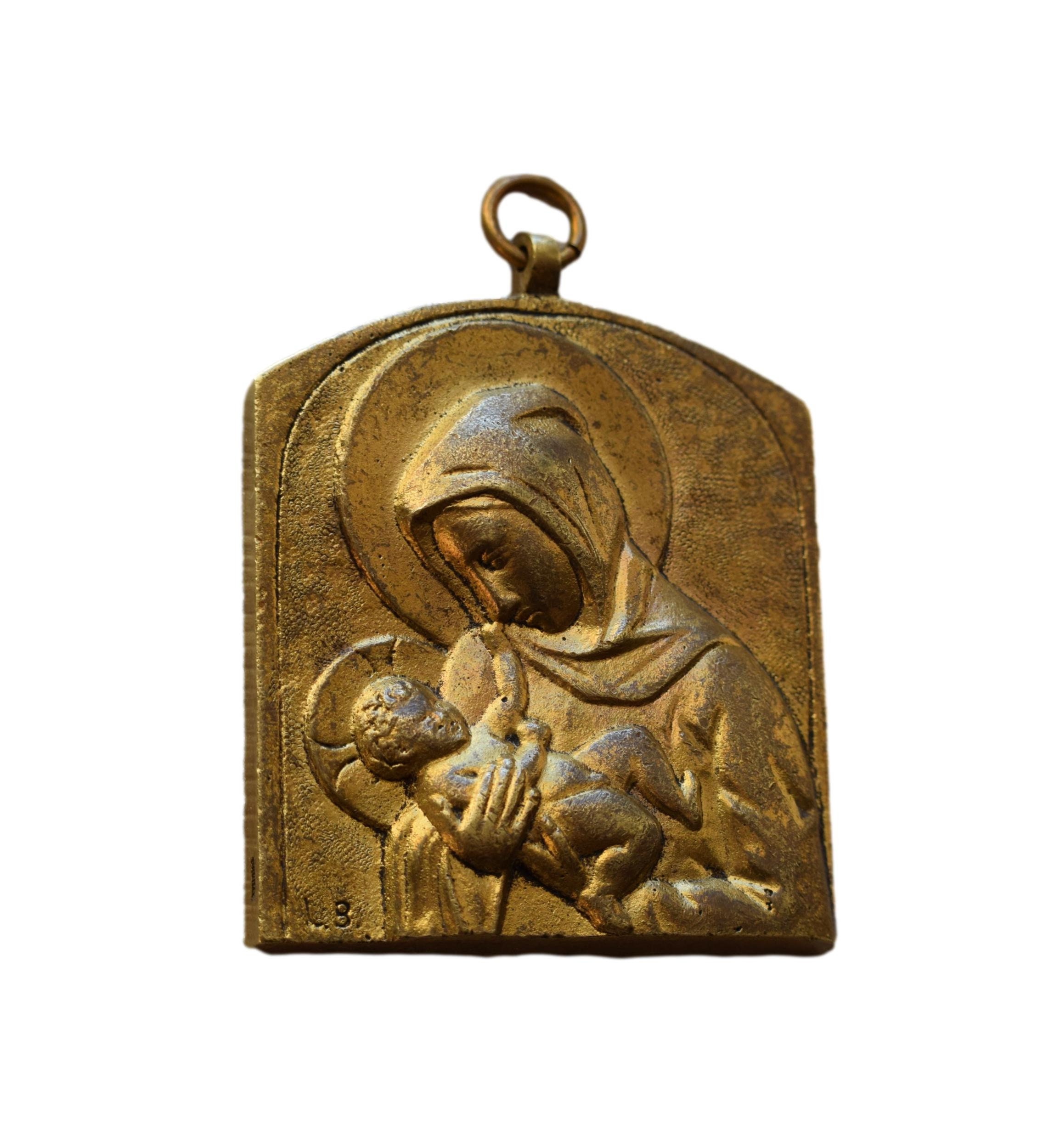 Plaque Murale en Bronze de La Vierge Marie et L'enfant Jésus