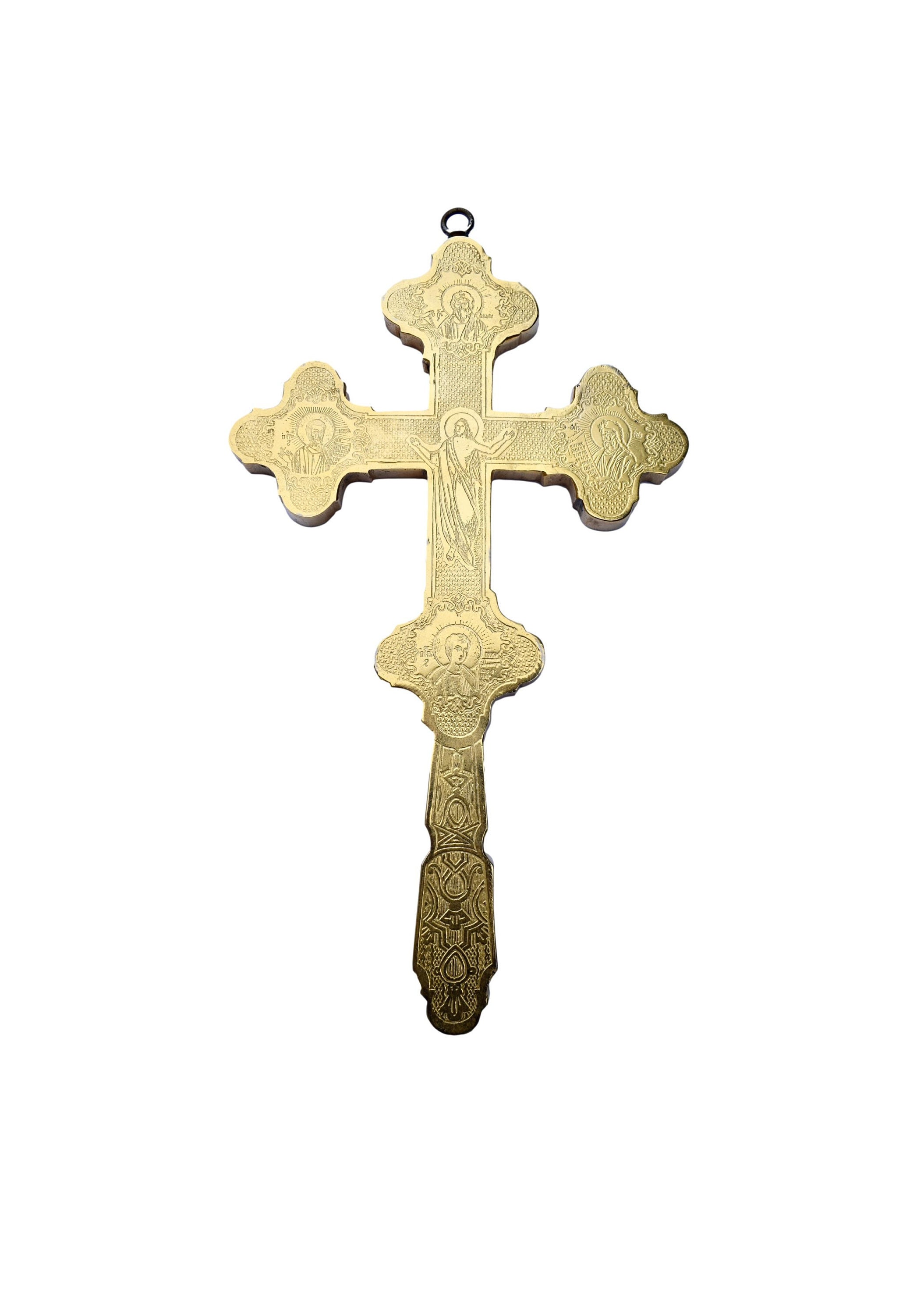 Grand Crucifix de Croix Gravé Double Visage Orthodoxe