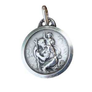 Saint Christopher & Jesus Child Sterling Silver Medal  Patron of Drivers and Travelers