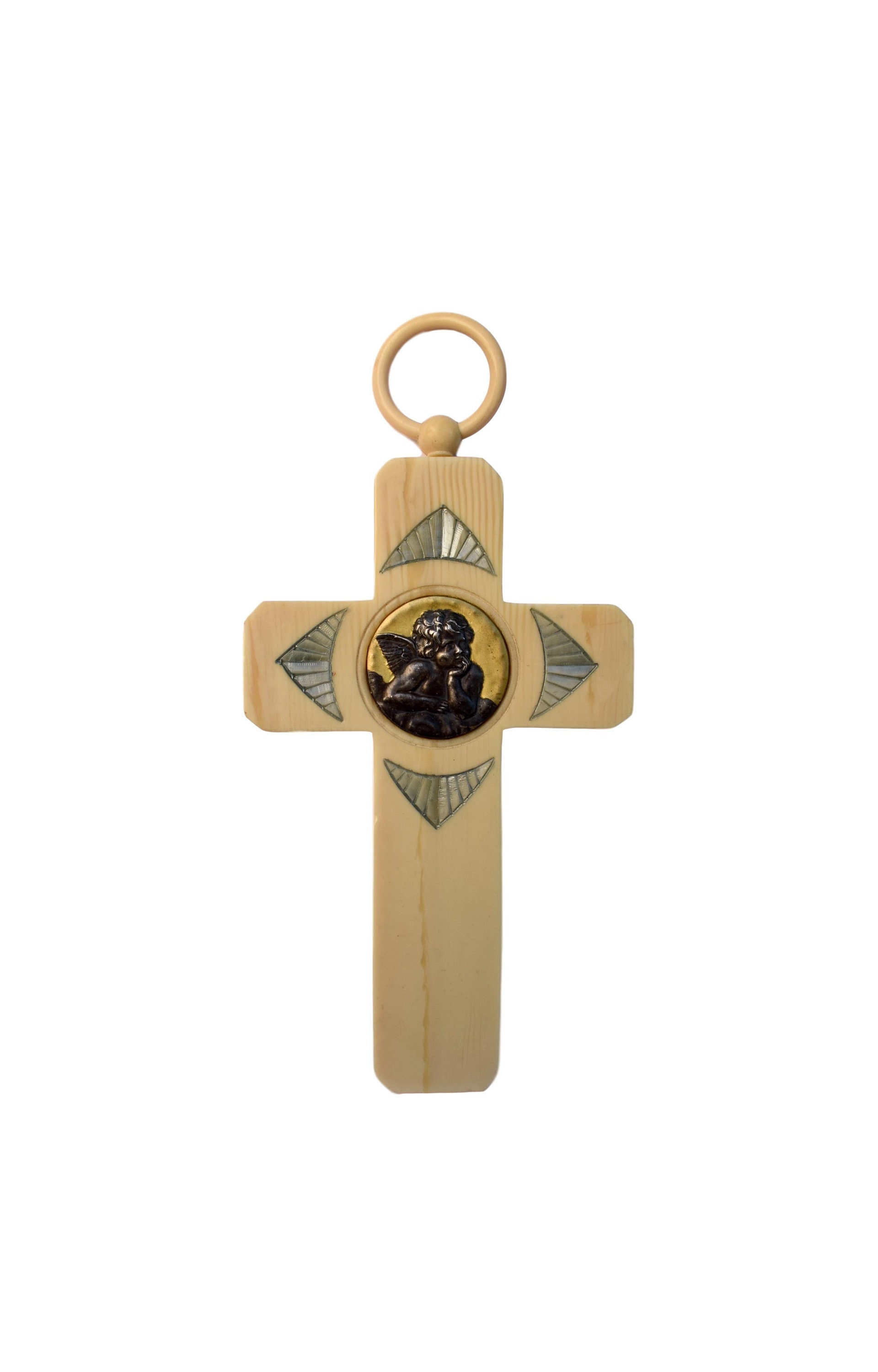 Art Déco Pectoral Cross Pendentif Raphael Angel Medal Bakelite