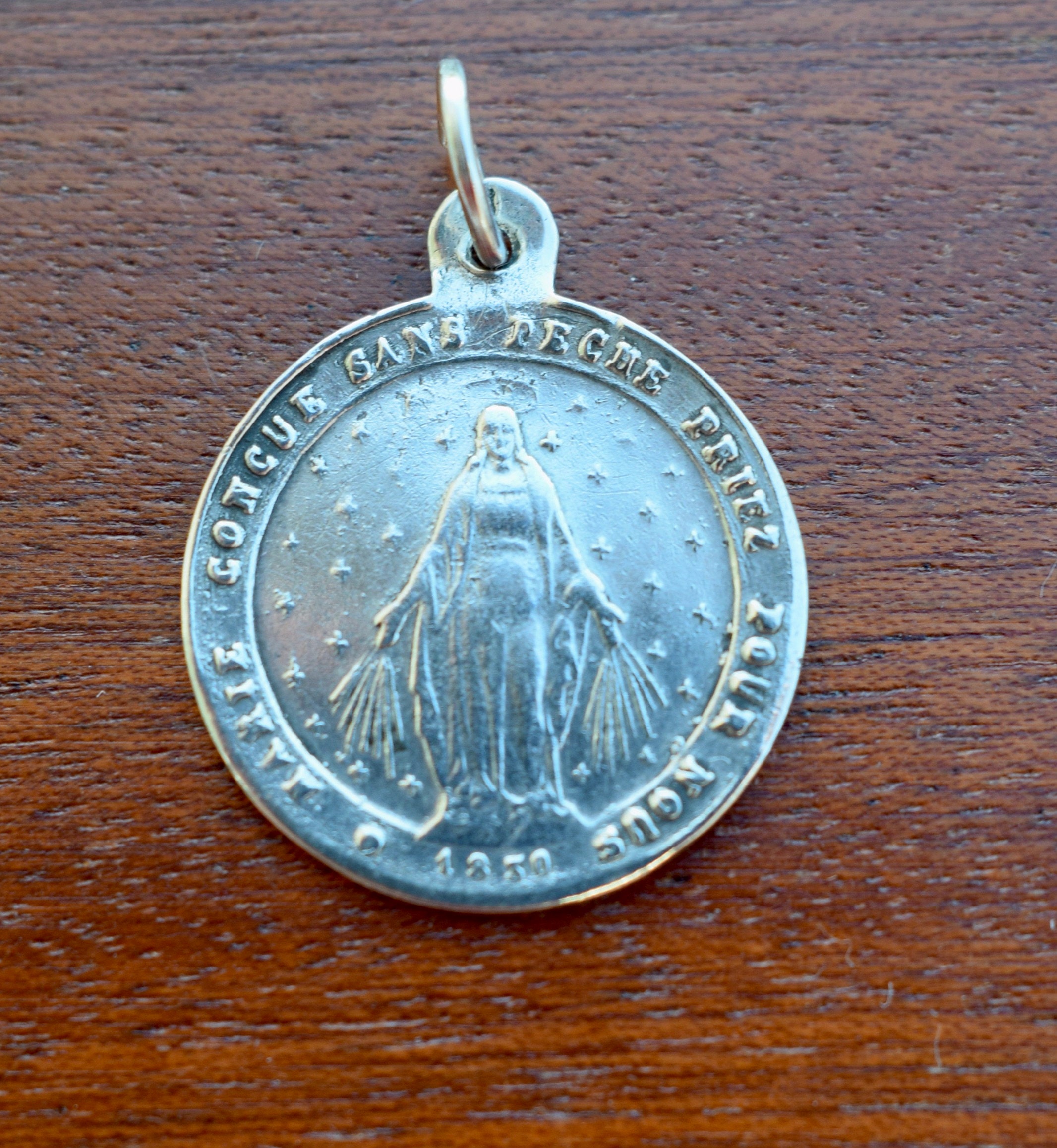 Médaille Miraculeuse Sterling Médaille d'argent Notre-Dame Vierge Marie 19E.c
