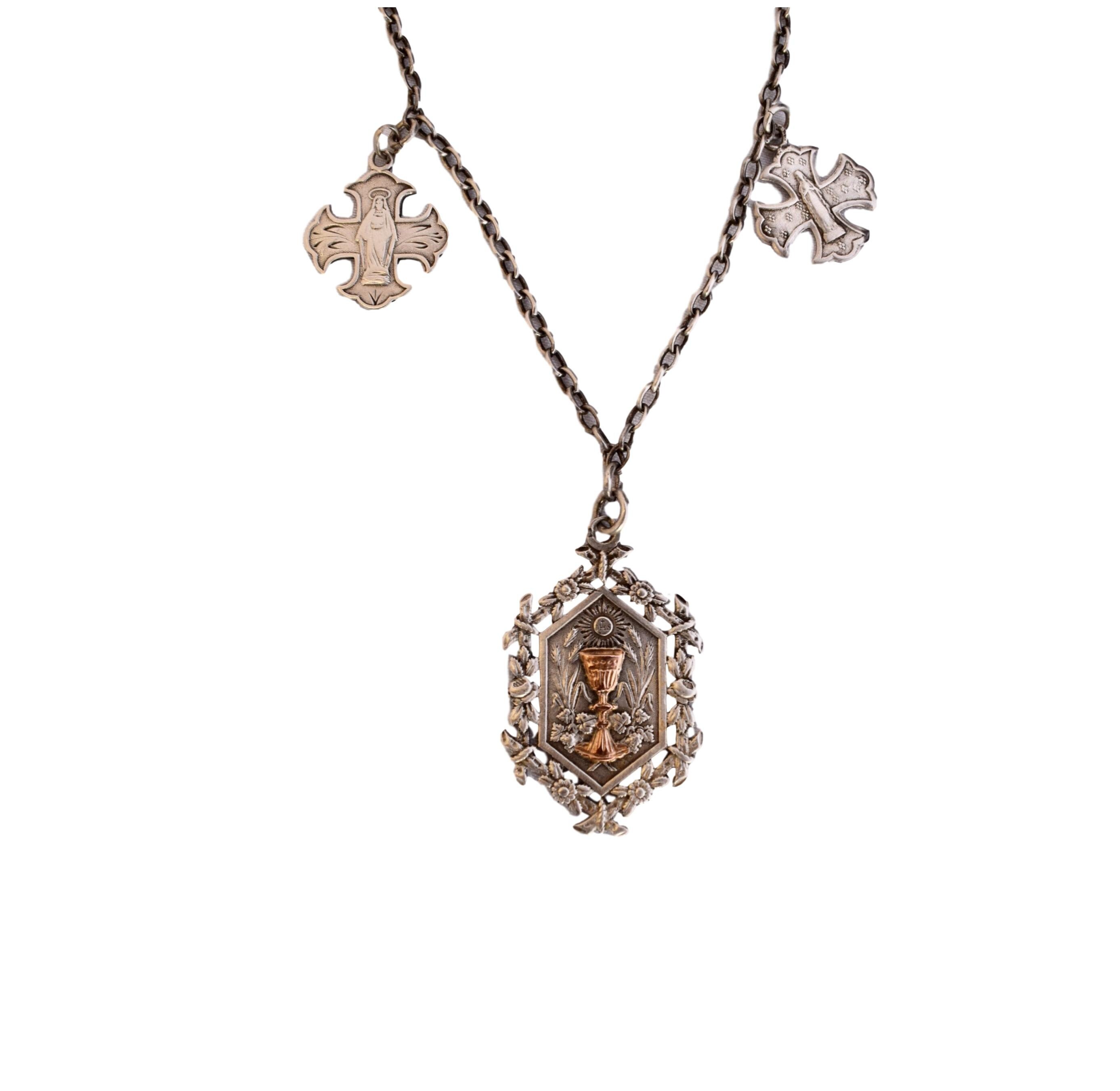 Grand Calice, Médaille Miraculeuse, de La Vierge Marie, Chaîne Sterling Argent et Or