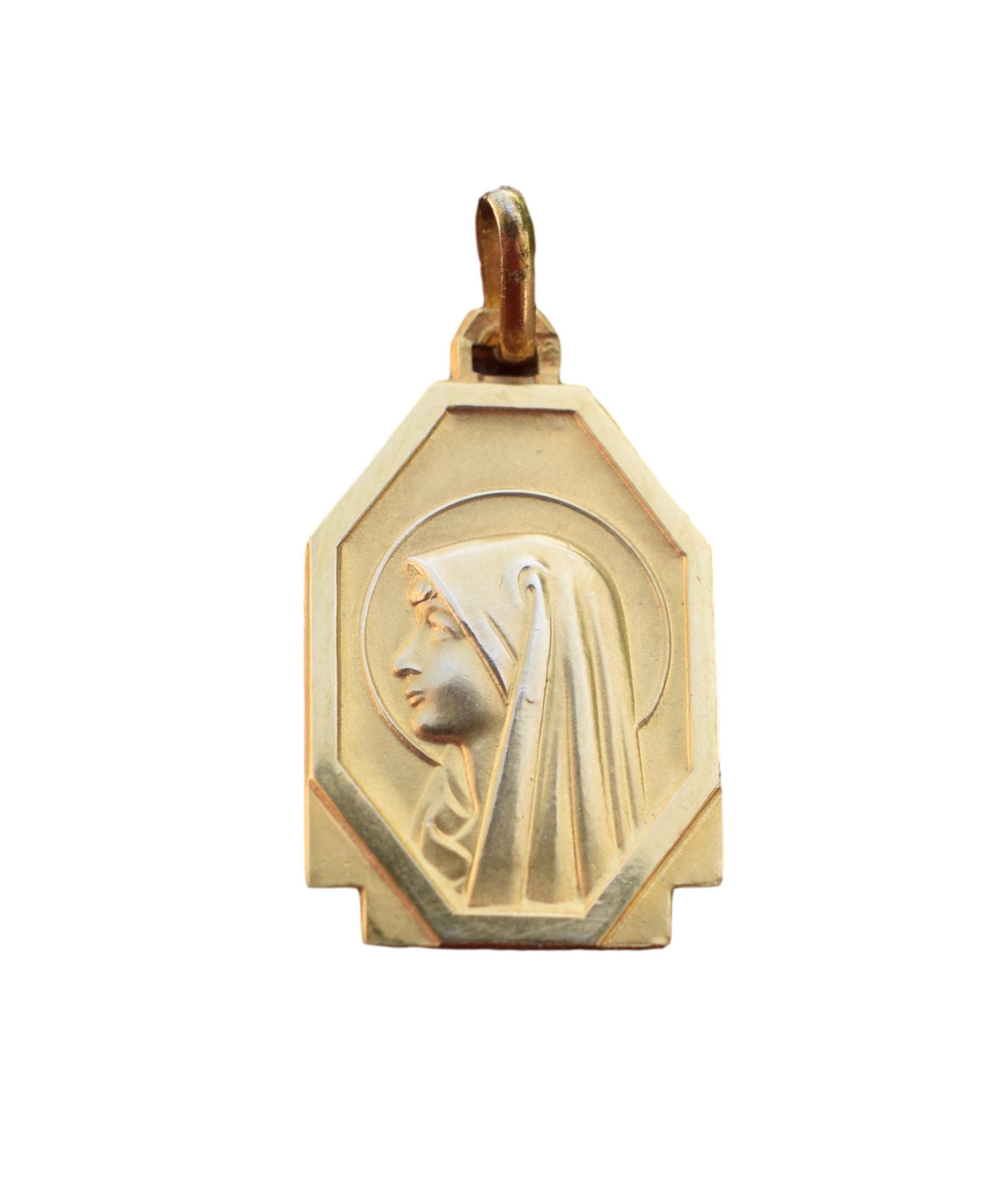 Notre-Dame Vierge Marie Portrait Médaille Plaquée Or