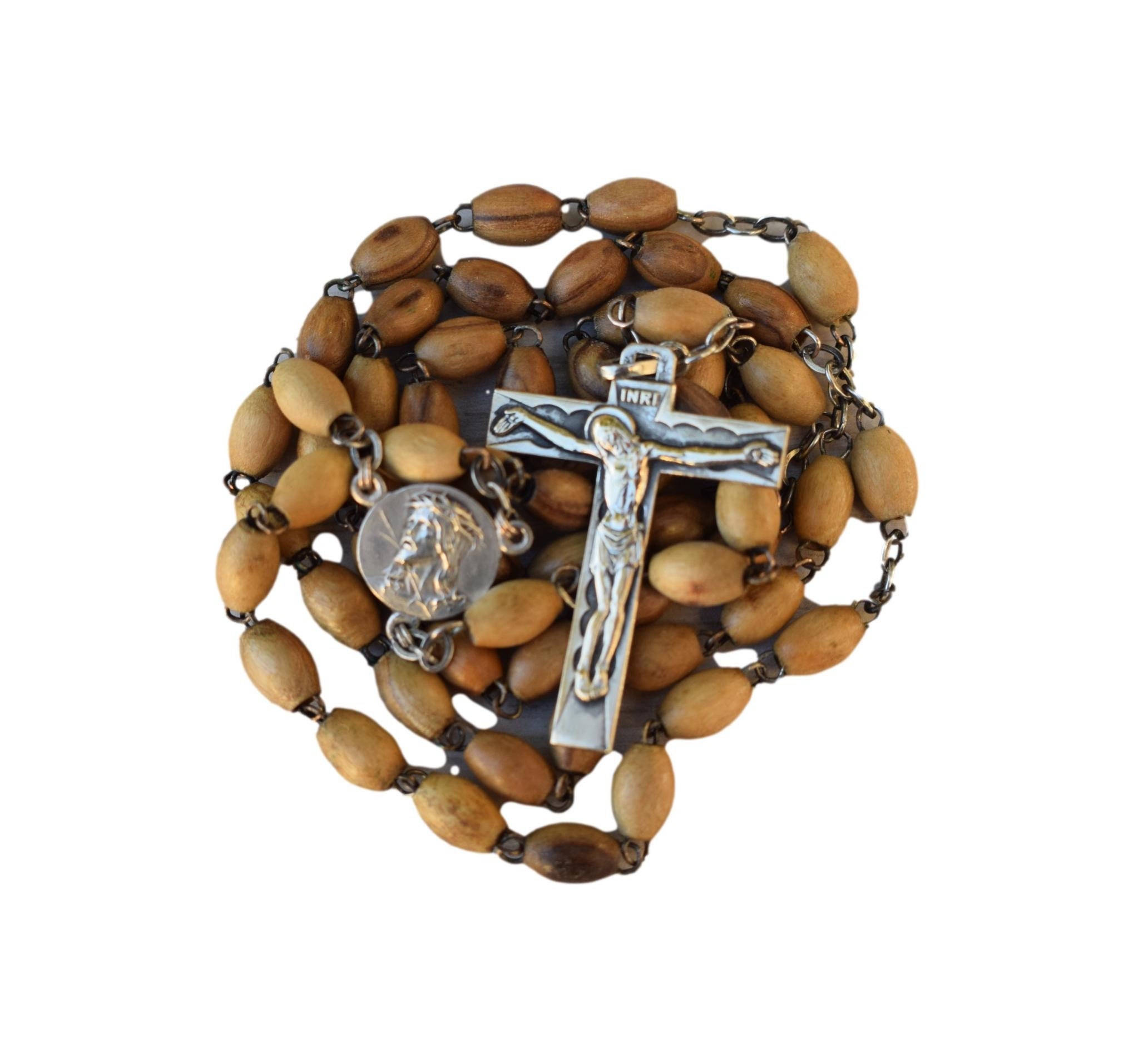 Ancien Art Déco Bois Rosaire Jérusalem Sainte Face de Jésus