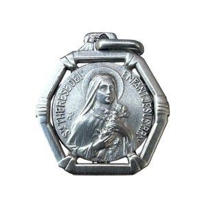 Vintage Sterling Silver Saint Teresa Medal: French Catholic Religious Pendant