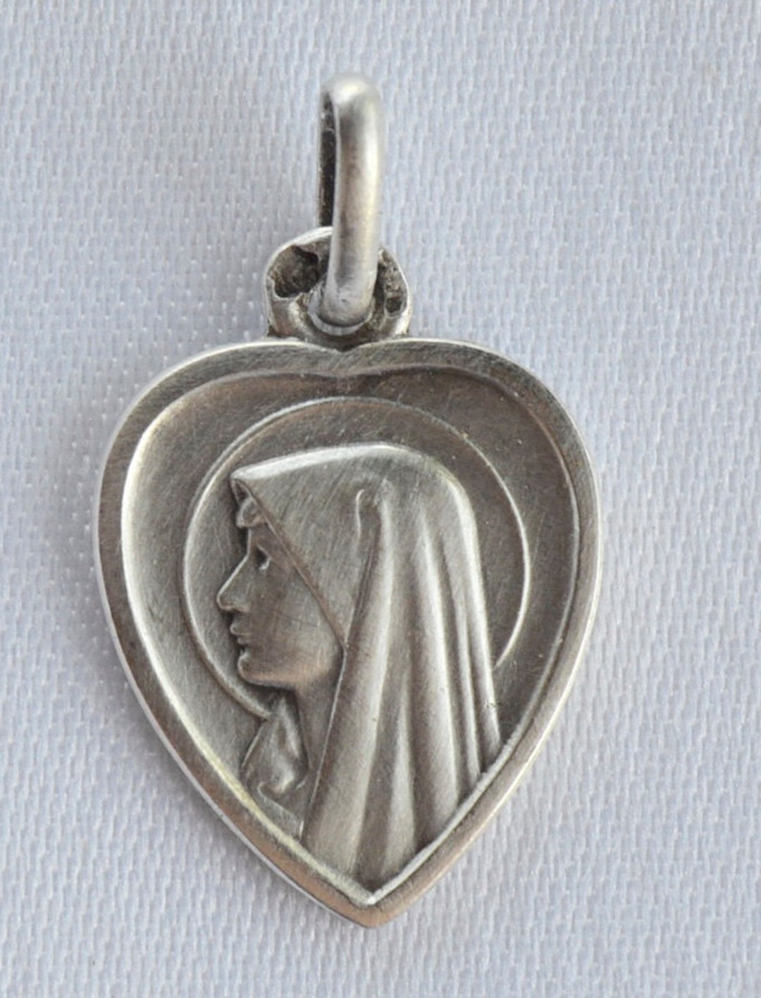 Antique French Sterling Silver Heart Medal – Our Lady of Lourdes Charm ...