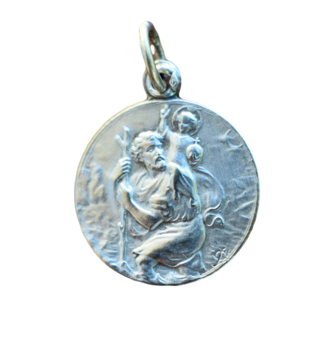 Médaille Saint-Christophe pour voiture avec pétales de fleurs séchées -   France