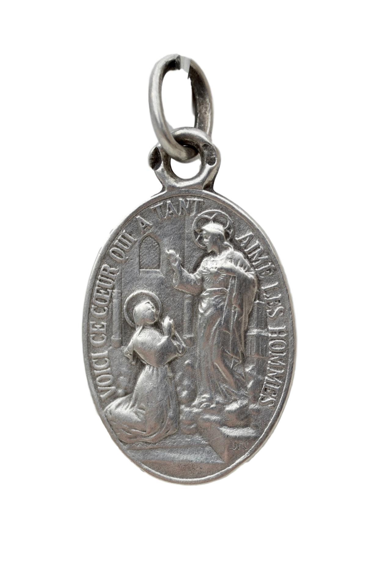 Médaille Du Sacré-Cœur de Jésus, Antique Français Religious Sterling Silver Medal Pendant Charm, Méd