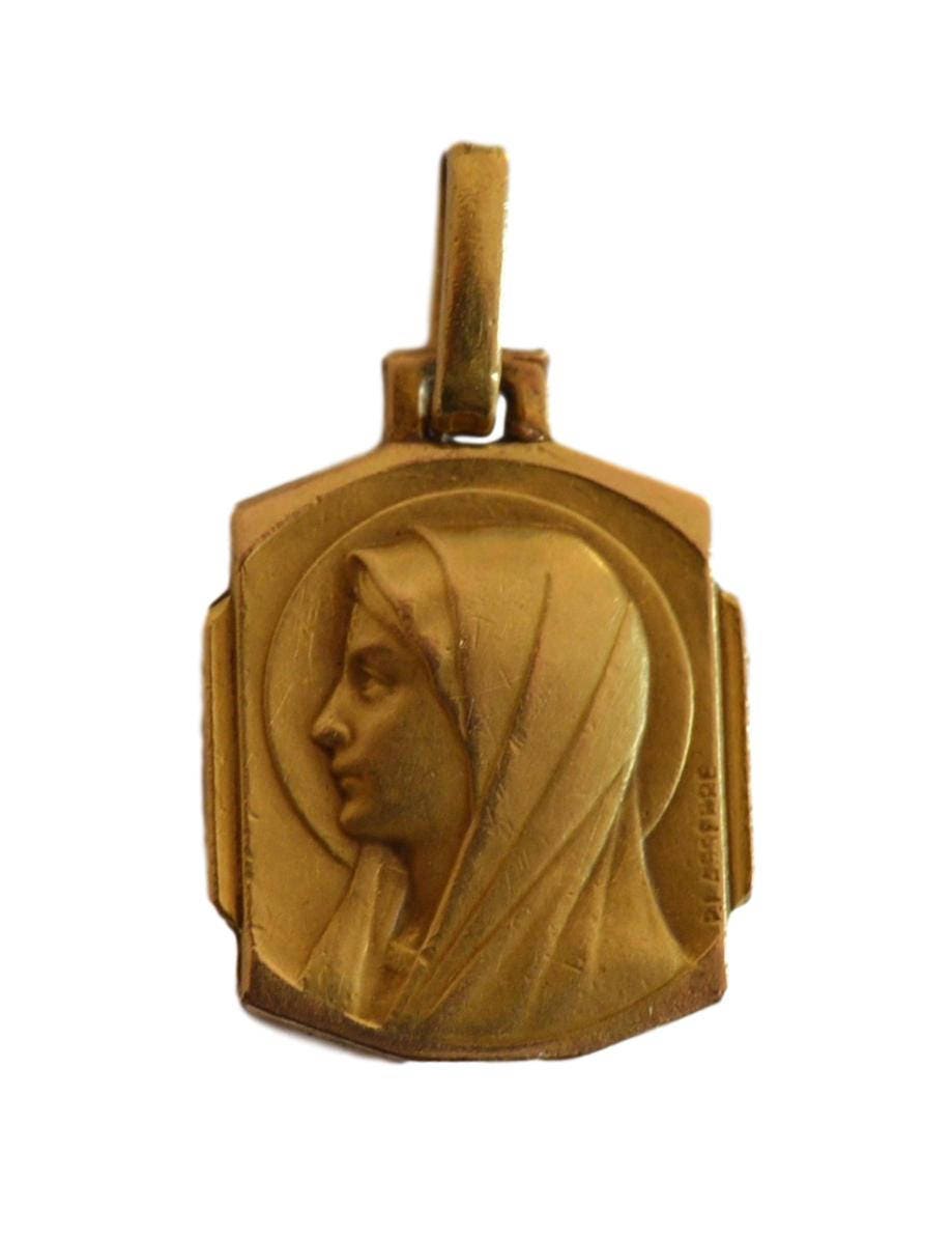Art Nouveau Notre-Dame Vierge Marie Portrait Par Lasserre Médaille Plaquée Or
