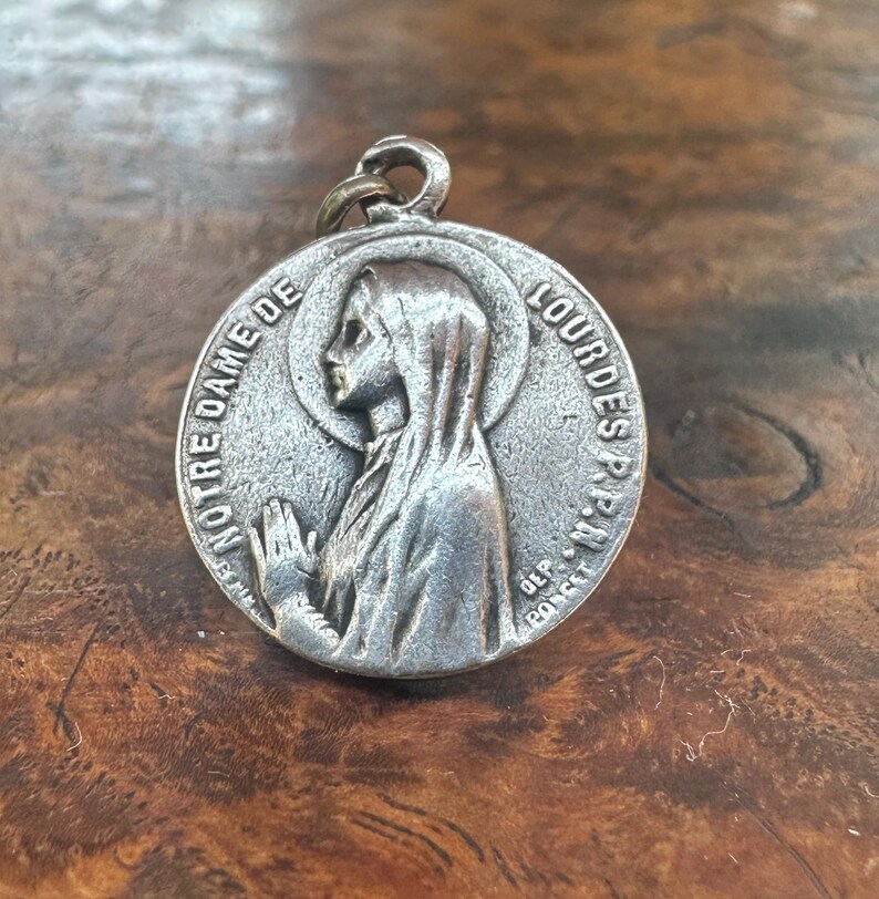 Vintage Silver Medal – Sacred Heart & Our Lady of Lourdes – Signed ...