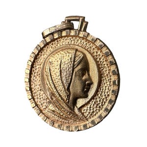 Virgin Mary Portrait Gold Plated Medal Pendant