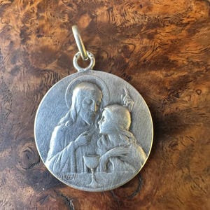 Communion Silver Medal Eucharist  Pendant By Lasserre 1907 Communion Gift