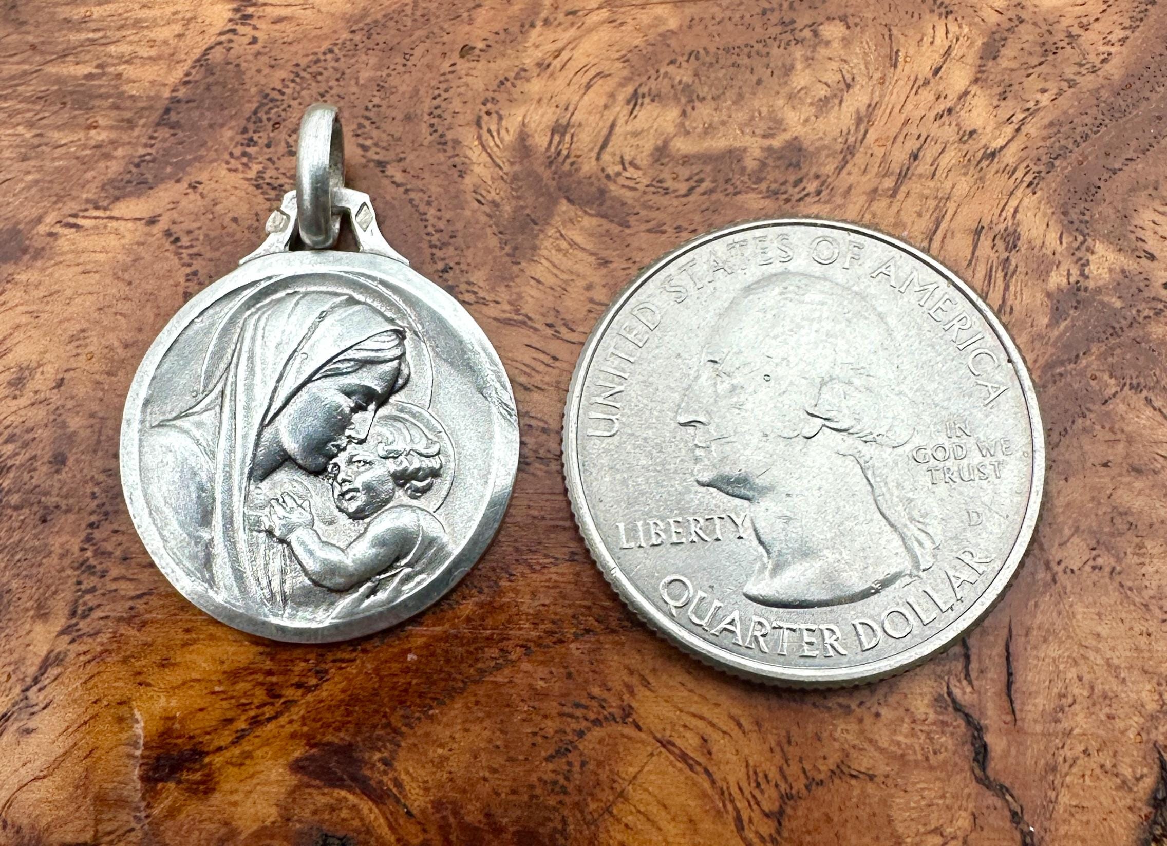 Virgin Mary and Jesus Child Sterling Silver French Religious Medal Gift ...
