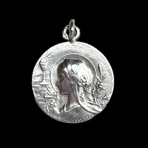 Virgin Mary First Communion French Sterling Silver Medal By Lasserre