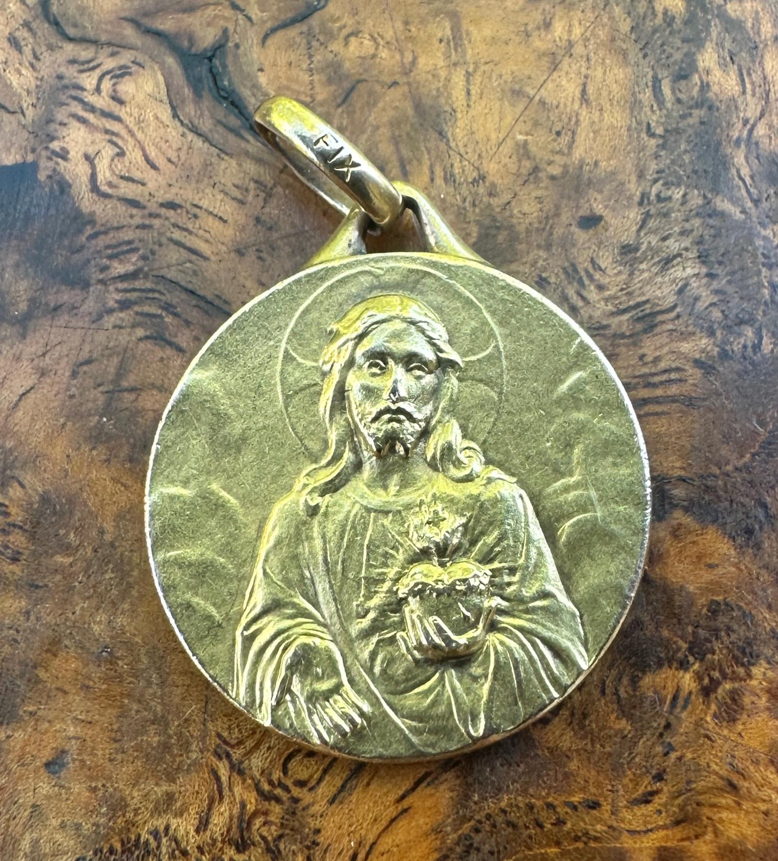 Sacred Heart Jesus & Virgin Mary Gold Filled Medal - French Religious ...
