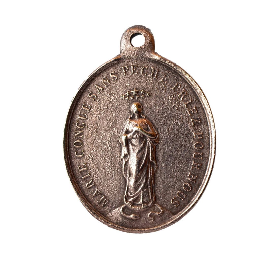 Antique French Copper Our Lady of Lourdes Medal Pendant - Etsy