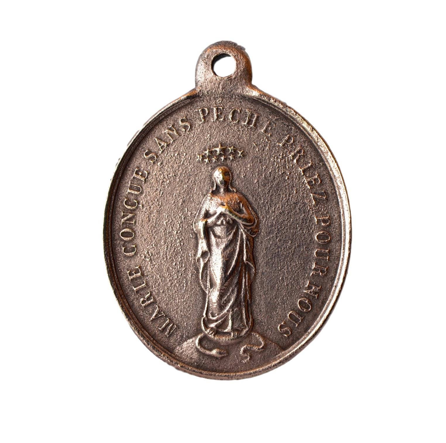 Médaille Notre-Dame de Lourdes - Grand Pendentif en Cuivre Vierge Marie