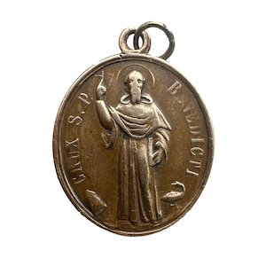Antique Bronze St. Benedict Medal: 19th Century Catholic Protection Pendant