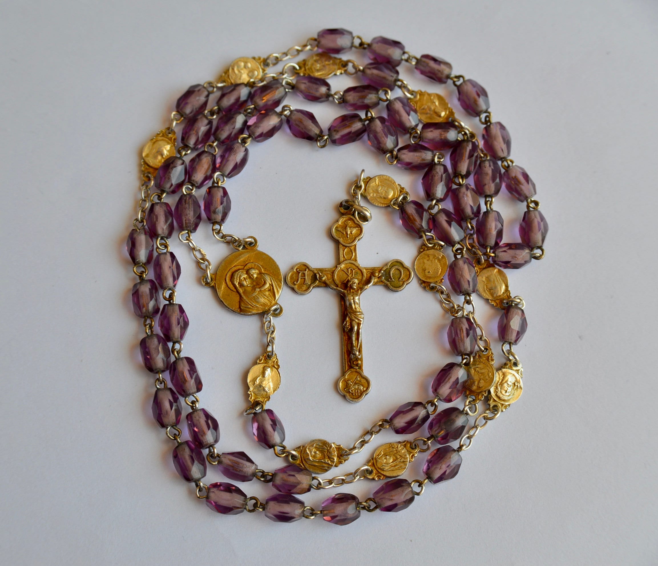 French Antique Gold Purple Rosary 