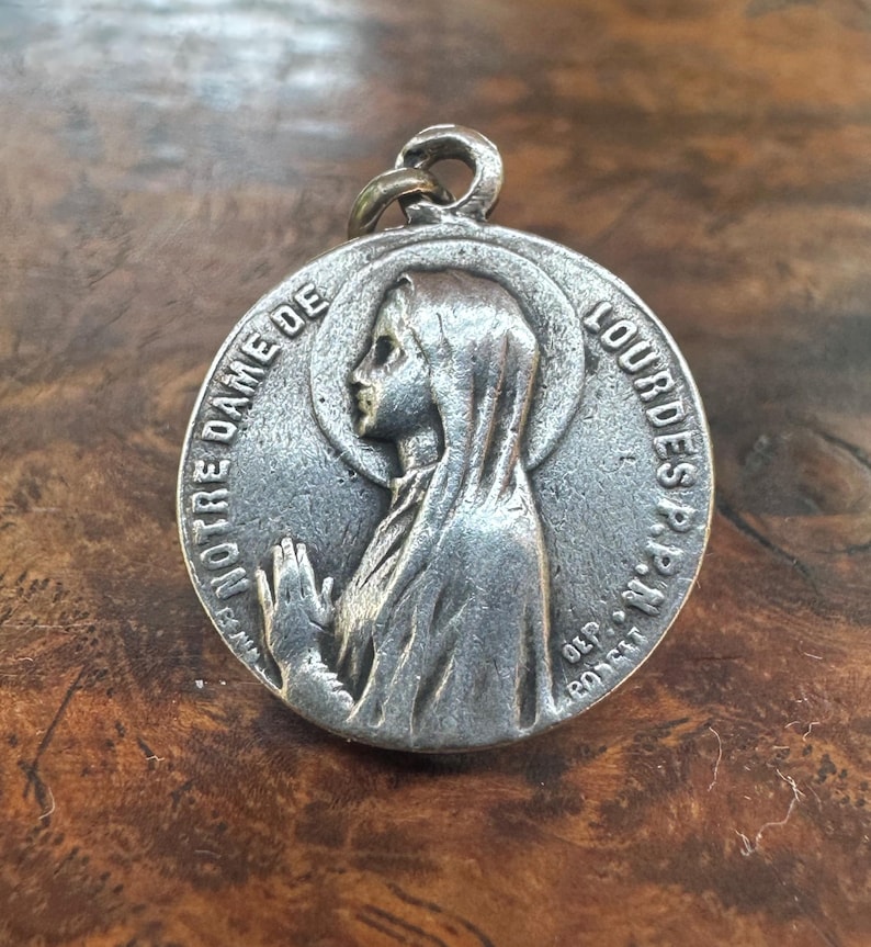 Vintage Silver Medal – Sacred Heart & Our Lady of Lourdes – Signed ...