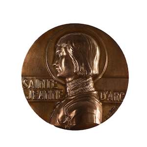 Große französische Heilige Jeanne des Bogens Bronze Medaillon von Blin