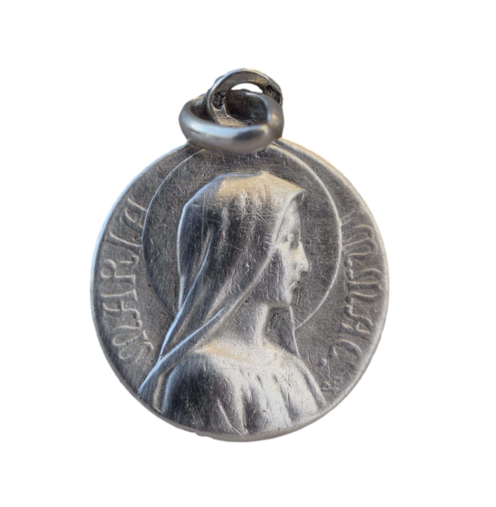 Notre-Dame de Lourdes Médaille d'argent Sterling Vierge Marie Portrait