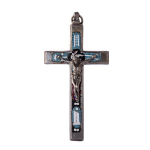 Antique Italian Religious Micro Mosaic Cross Pendant  Bronze