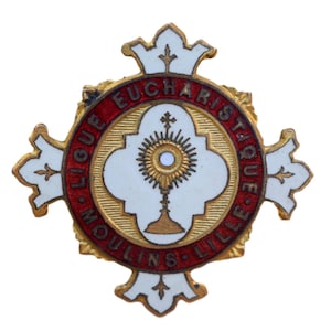 Święty Sakrament - Eucharystia - Autentyczna francuska religijna zawieszka z emalii -