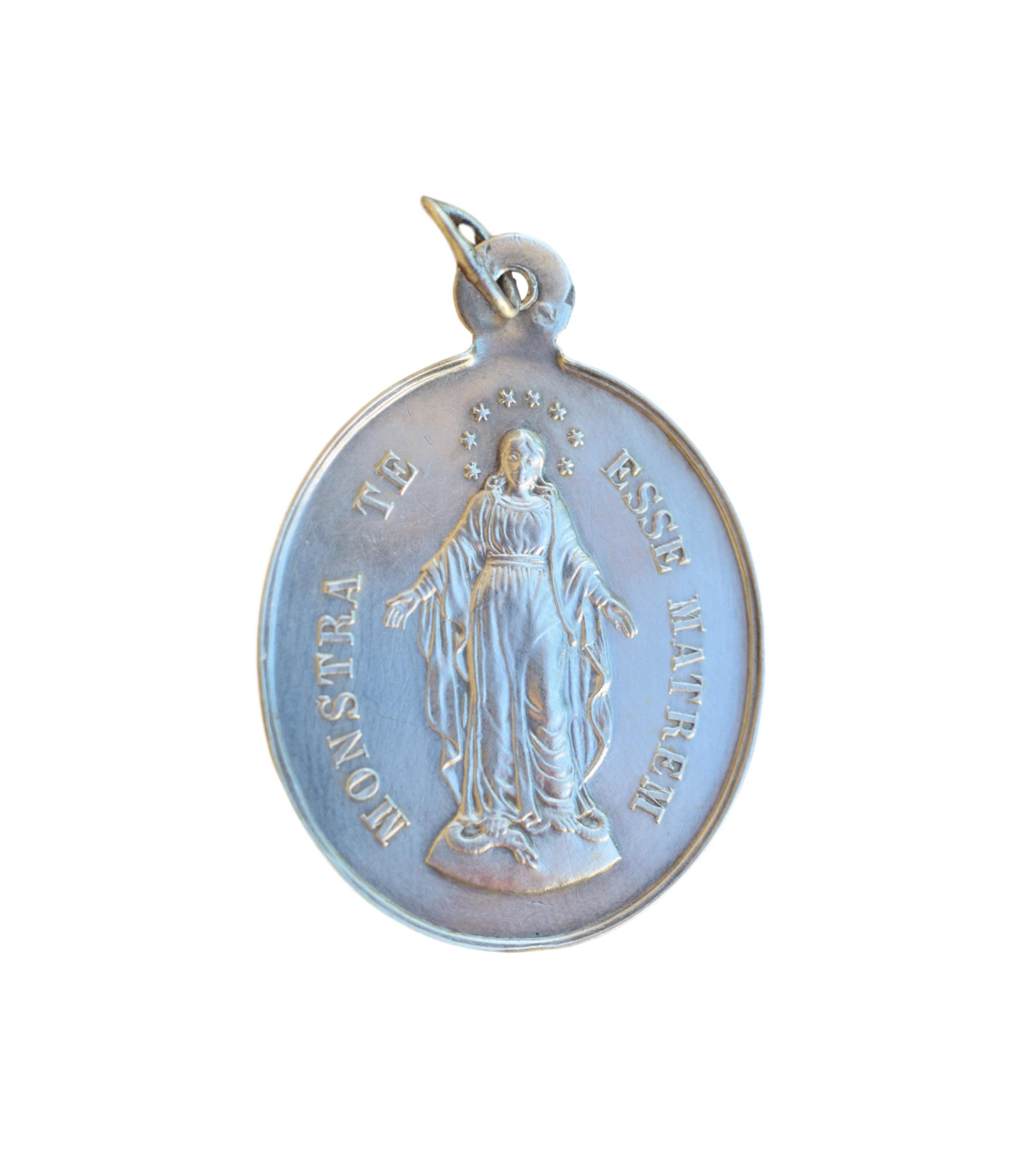 Médaille Miraculeuse Vierge Français Médaille d'argent Sterling 19Th.c