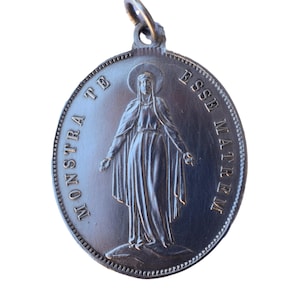Antique Large Sterling Silver Miraculous Medal Our Lady Virgin Mary