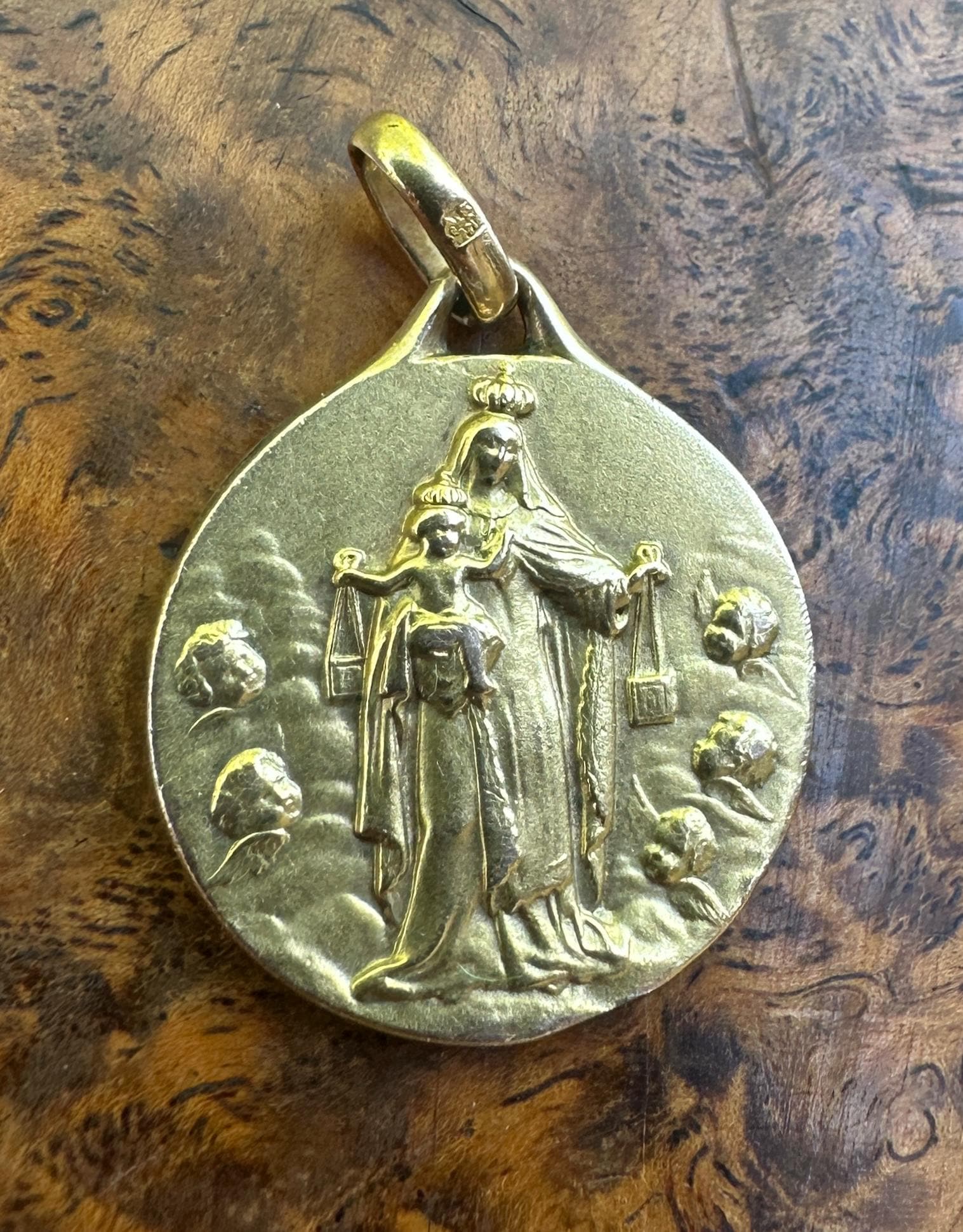 Sacred Heart Jesus & Virgin Mary Gold Filled Medal - French Religious ...