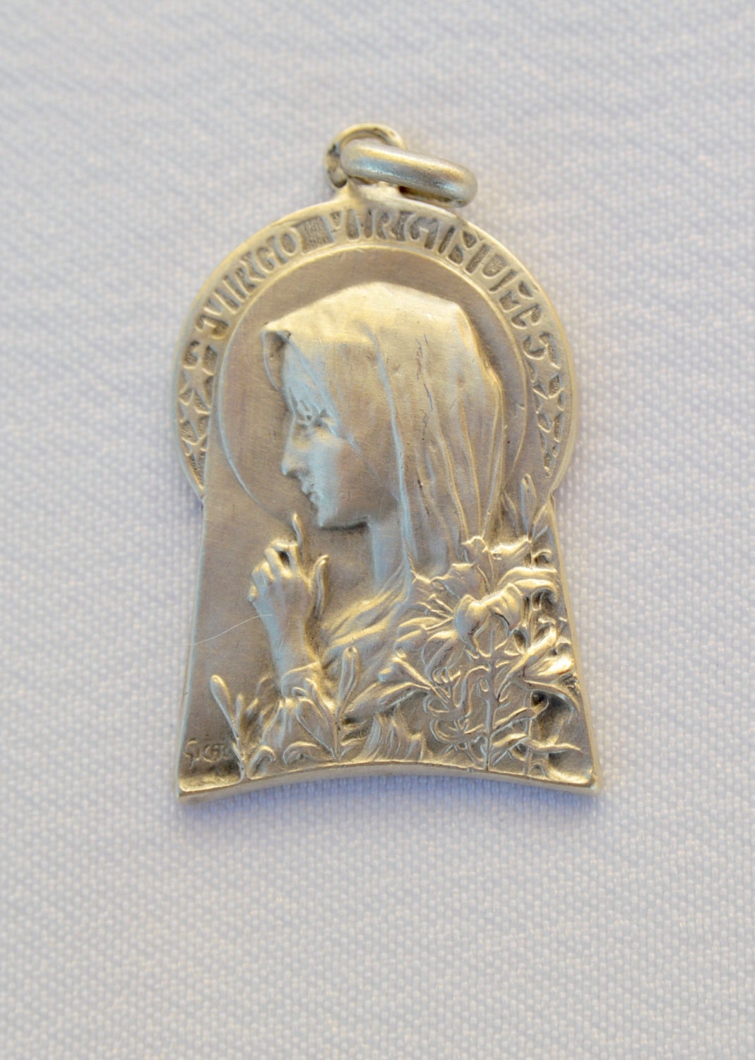 Notre Dame Vierge Marie Médaille Par Gicar - Pendentif Religieuse Français Art Nouveau en Argent Ste