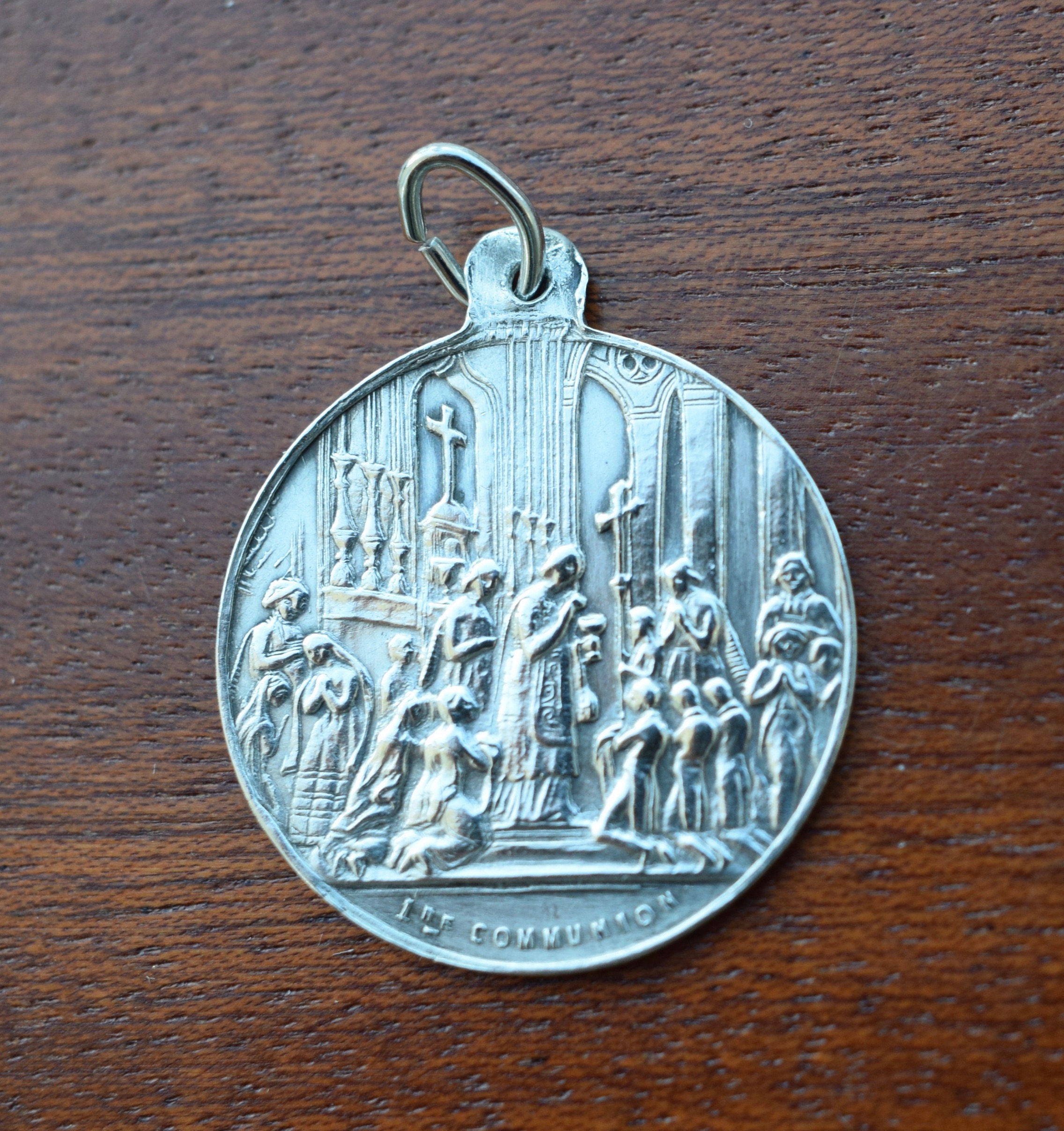 Vintage First Communion Medal Français Religious Sterling Silver
