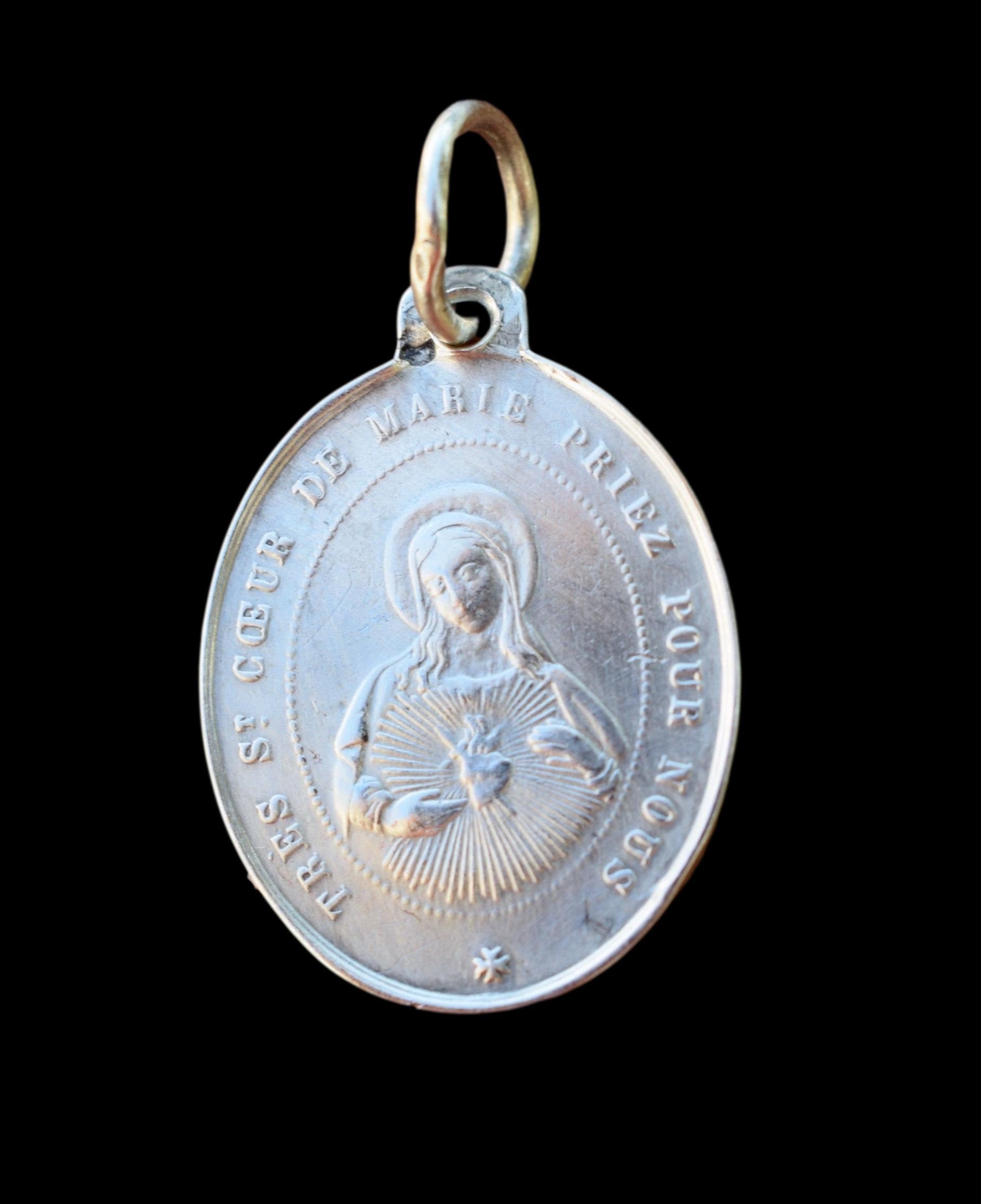 Médaille Du Sacré-Cœur de Marie et Jésus Sterling Argent
