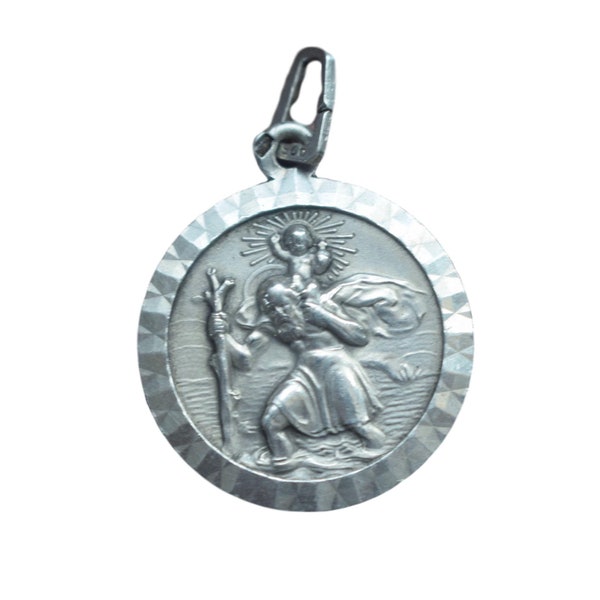 St. Christopher & Jesus Kind Sterling Silbermedaille Patron der Fahrer und Reisende