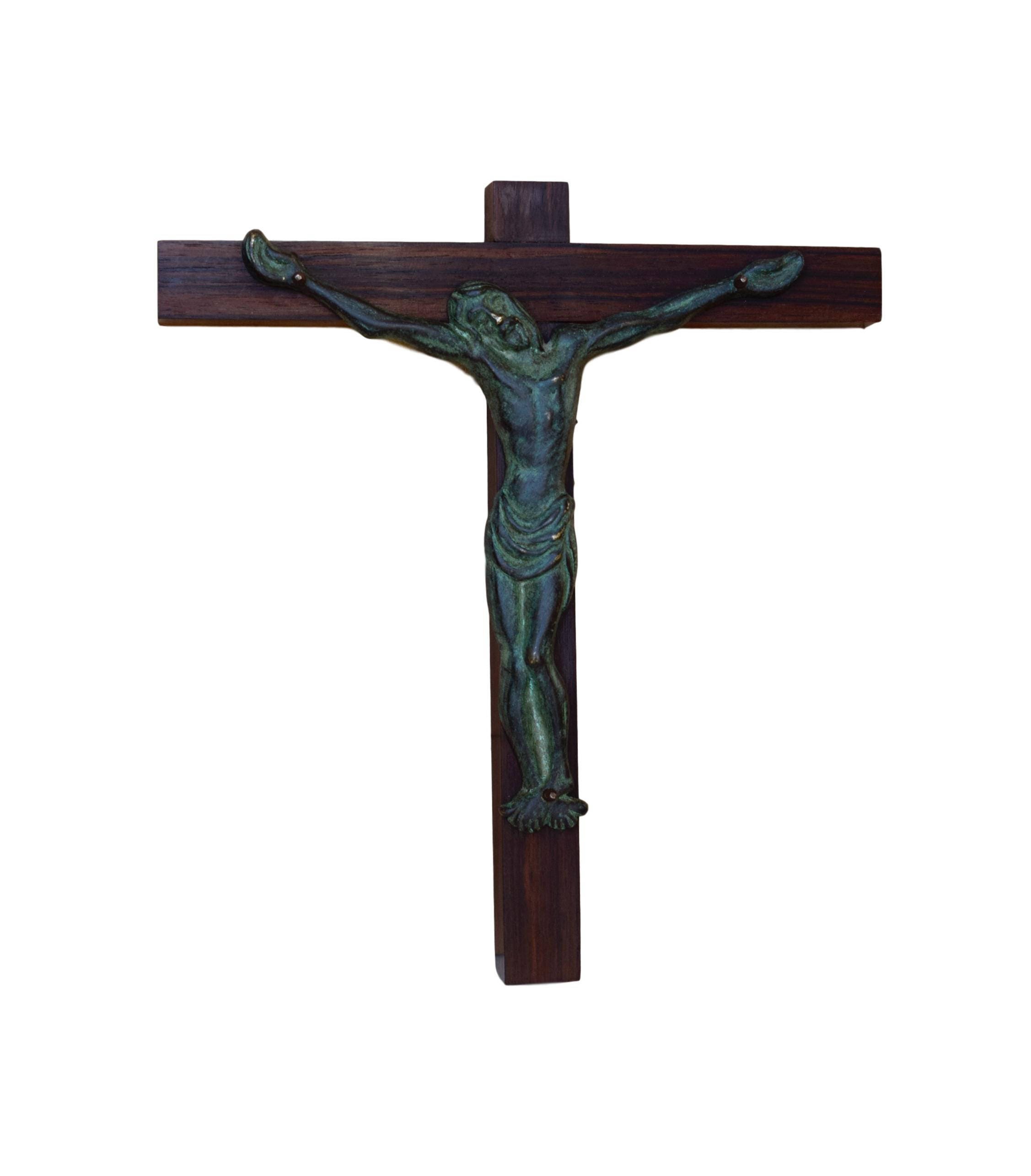 Français Religieux Christ Croix Pendentif Crucifix Par M de Valet - Bronze Murale Cadeau Communion