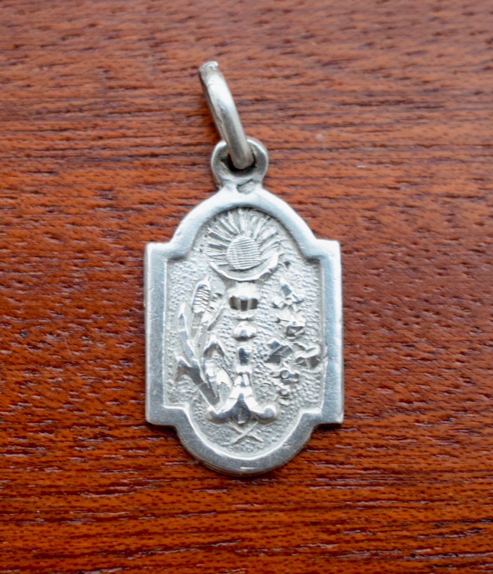Médaille de Communion Religieuse Sterling Argent Eucharistie Calice Wine Souvenir