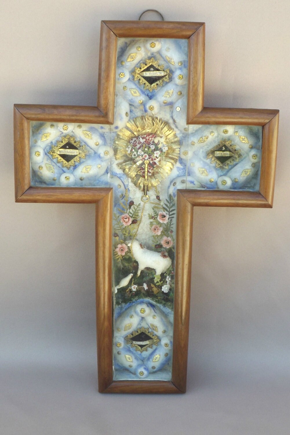 Grandes Antiquités Français Croix Reliquaire 19E - Ex Voto Saint Reliques Sainte-Madeleine de Sainte