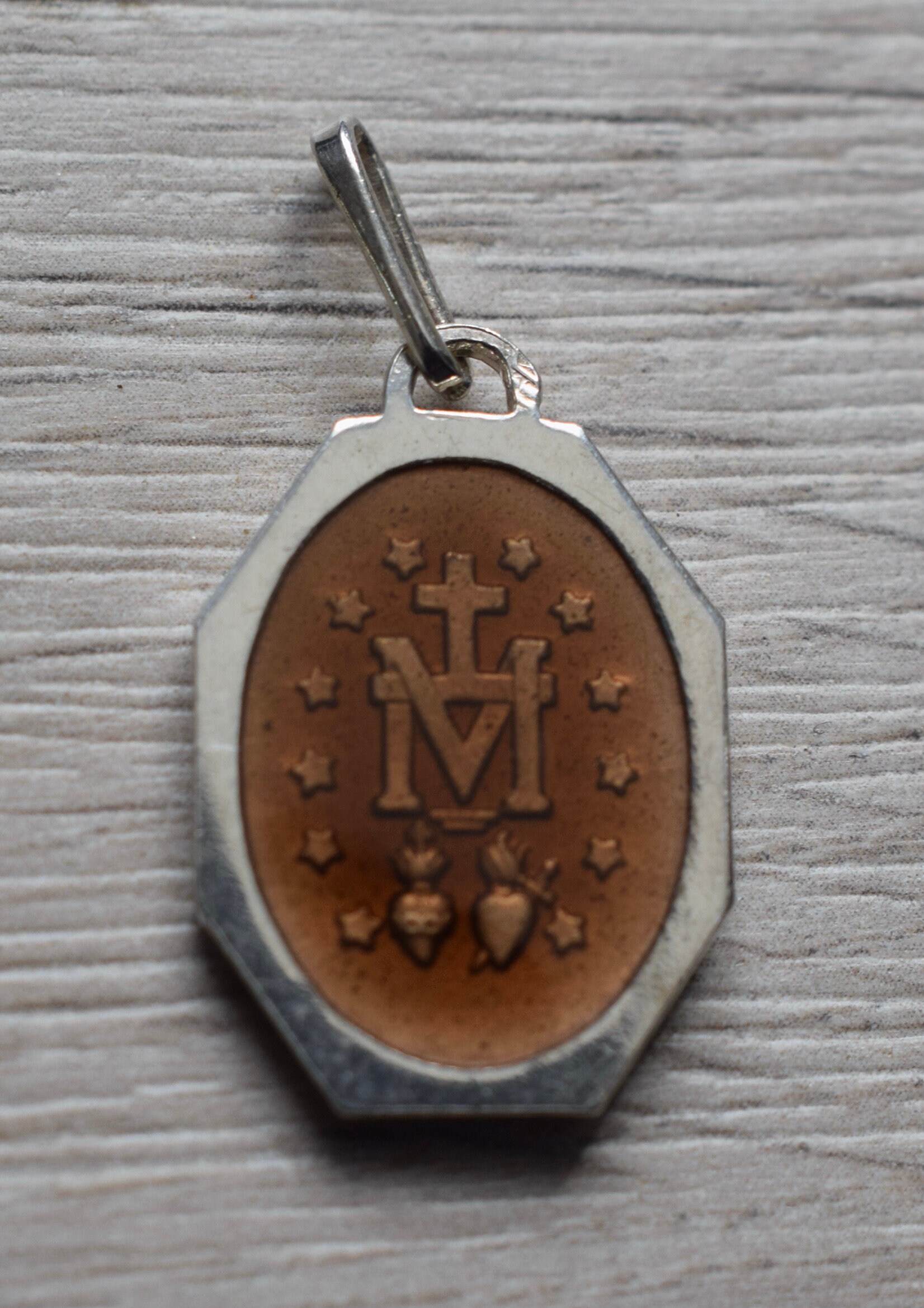 Miraculous Sterling Silver and Brown Enamel Medal Our Lady Virgin Mary ...