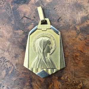 Art Deco Virgin Mary Silver and Gold Plated Medal Oria Pendant Gift For Her/Him