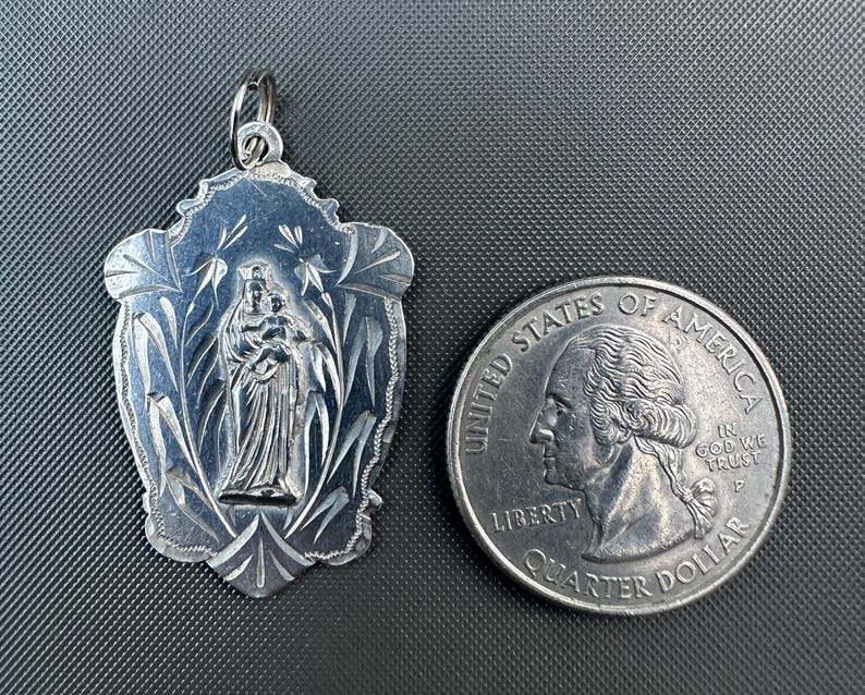 Large Virgin Mary and Jesus Child Sterling Silver Engraved Medal 1895 ...