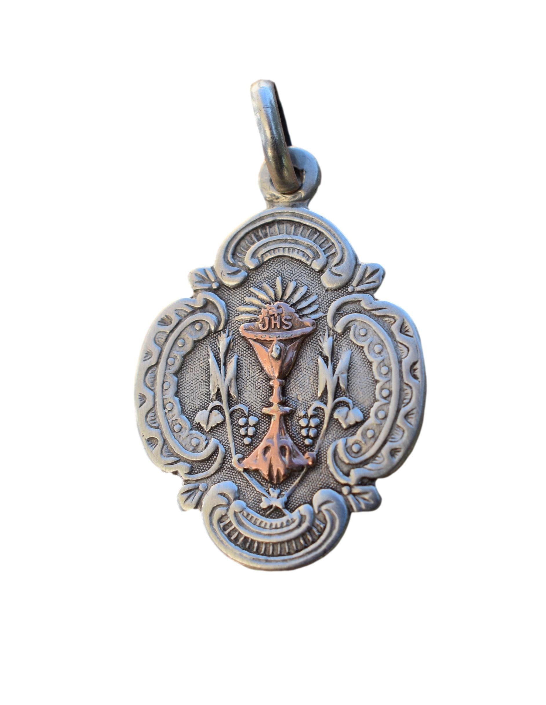 sterling Silver & Gold Calice Communion Medal Pendentif Charm