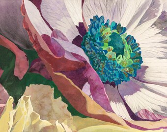 Prêt à accrocher | Art Print 76x54cm Giclee Imprimer de Kalanit une peinture florale mixte sur toile