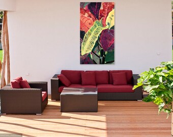Ready to Hang | Art Print 56x100cm Giclee Print of Jungle Leaves a Mixed Media Floral Painting on Canvas