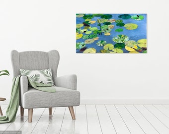 Prêt à accrocher | Art Print Giclee Print of a Mixed Media Painting on canvas entitled Water Lilies