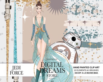 Clipart JEDI FORCE Space Wars Star paquete de papel: Patrón jedi sin costuras, Patrón de repetición, descarga instantánea de Star Wars, Darth Vader, jedi.