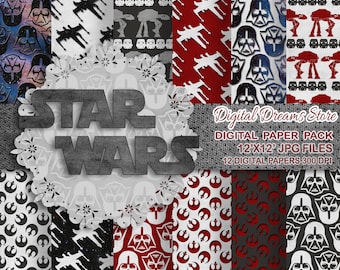 Papel de Star Wars: patrones de papel digital "STAR WARS DREAMS", papel de Scrapbooking, instantáneo de Star Wars, patrón sin costuras, Star Wars sin costuras
