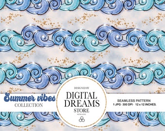 Seamless summer pattern - Watercolor Scrapbook Papers - Seamless Patterns - Digital Background - Printable Paper Set - Summer pattern