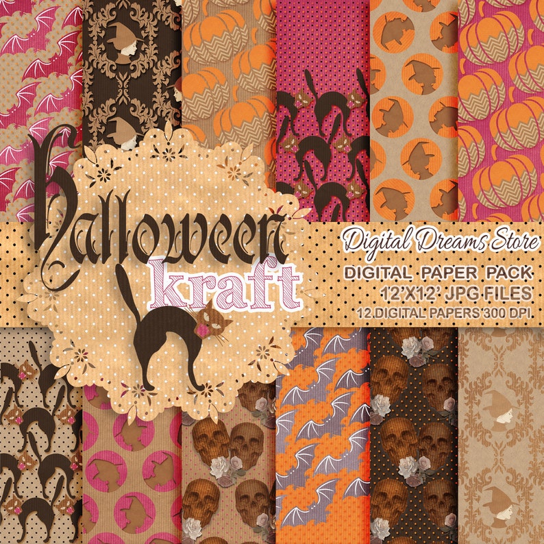 Halloween Digital Paper Kraft Halloween Halloween Etsy