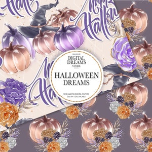 Halloween Digital Paper, Whimsical Animal Planner Stickers, Glitter Flowers Custom Fabrics Surface Pattern Design. image 3